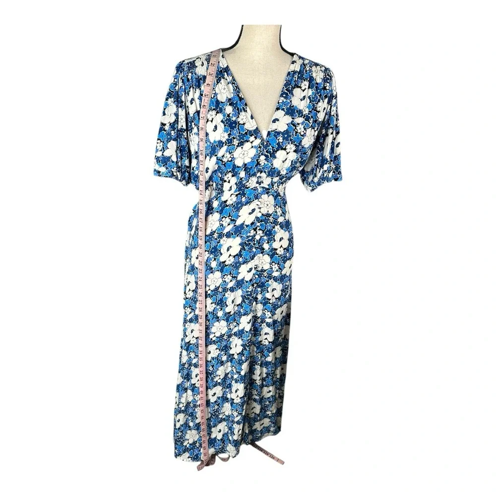 FAITHFULL THE BRAND Women's Casual White Blue Floral Midi Dress US‎ 6